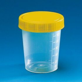 Pot à urine PP 100 ml, stérile, bouchon à vis jaune