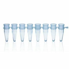 Bande de 8 tubes PCR PP, 0.2 ml, sans capuchons, bleu