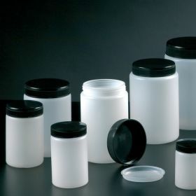 Pot rond HDPE 250 ml + topette+ bouchon à vis noir