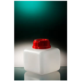 Flacon carré PEHD 250ml, cape à vis jointée inviolable rouge