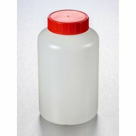 Flacon rond PEHD 1000ml, cape à vis rouge et topette