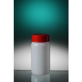 flacon rond PEHD 50ml, cape à vis jointée rouge, stérile 