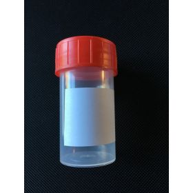 Pot droit TP35C 60ml PP cape à vis rouge, stérile, avec étiquette