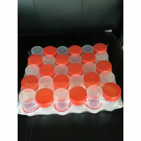 pot droit TP35C 60ml PP cape à vis rouge, stérile , étiquette, sous plateau de 30 pcs