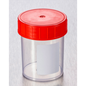 Pot droit 125ml PP , càv rouge, stérile, étiquette