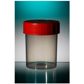 Pot droit 125ml PP , càv rouge, stérile, spatule