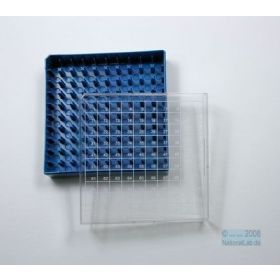 Cryoboîte PC 133x133 H52mm pour10x10 cryotubes  de 0.5 up jusque 2.0ml - bleue