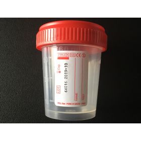 Conteneur à urine 60ml PP cape à vis rouge, stérile