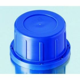 Bouchon vissant bleu avec bague d'inviolabilité, PP, GL54, pour flacons en verre carrés avec col large