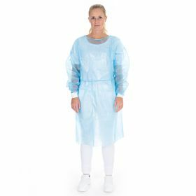 Blouse médicale polypropylène/polyéthylène, bleue, 120x140cm, manchette élastique
