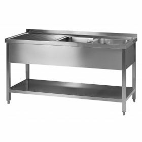 table en acier inoxydable avec 2 éviers (R) L150xD75XH90cm