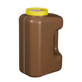 Flacon à urine 24h s/vide PE 3L grad.+càv.jaune