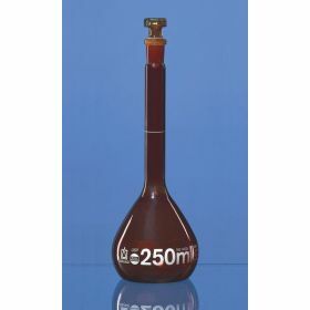 Fioles jaugées en verre brun Blaubrand, classe A, bouchon en verre, impression blanche