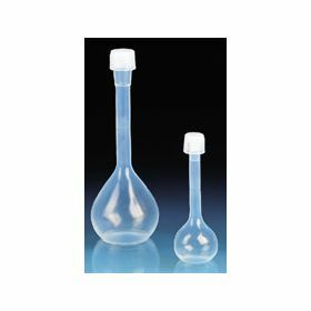 Fioles jaugées en PFA , Plastibrand, classe A, avec bouchon en PFA, impression blanche