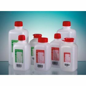 Flacons carrés pour analyse d'eau PEHD, avec thiosulfate de sodium, stériles, avec capes jointées ou inviolables