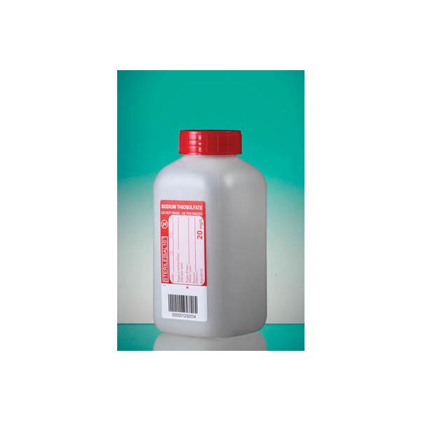 Flacon 1000ml PEHD avec thiosulfate de sodium 20mg/l, stérile