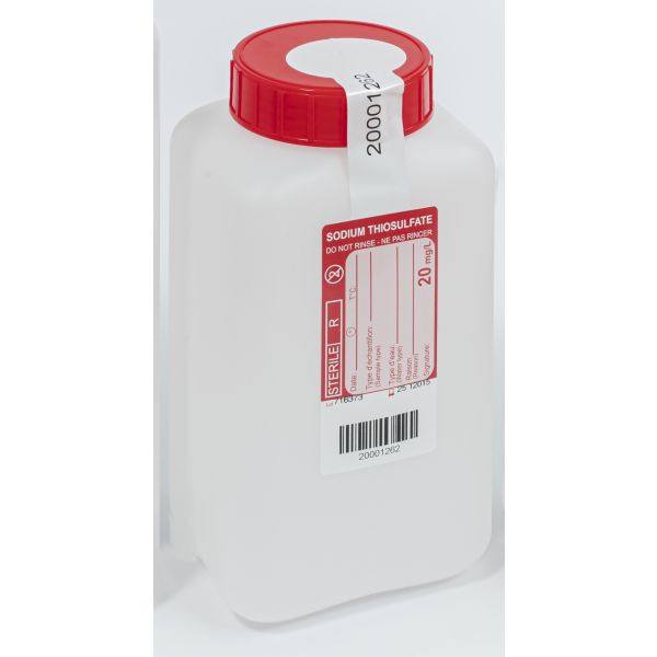 Flacon 1000ml PEHD avec thiosulfate de sodium 20mg/l, stérile